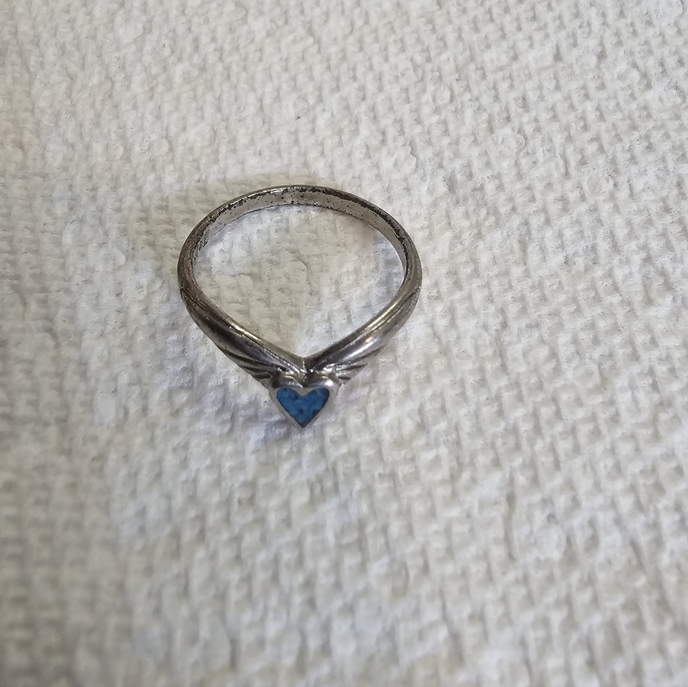 Silver Heart Ring with Blue Accent
